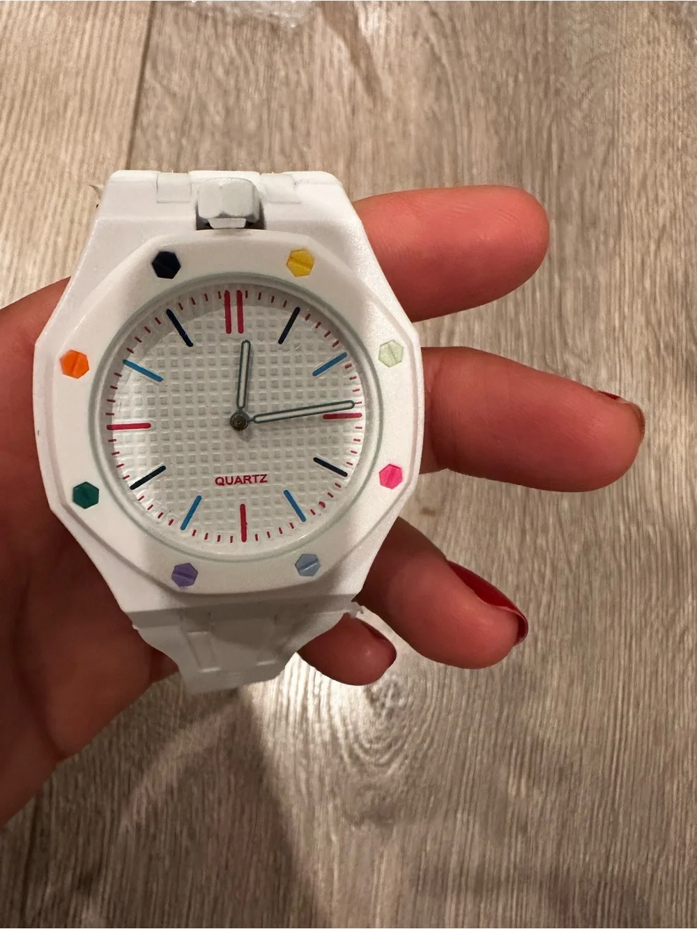 White Quartz Watch with Multicolor Accents